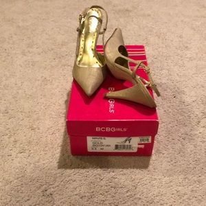 Gold sling back pumps